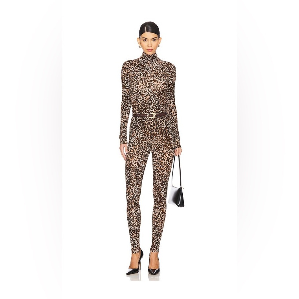 Lovers + Friends Billie Leopard Print Sheer Turtleneck and leggings SET